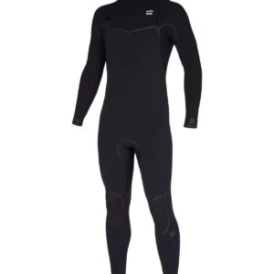 Billabong Men's 3/2mm Furnace Chest Zip Fullsuit showcasing a sleek black design with AIRLITE 4D fabric and graphene lining, ideal for cold water surfing with enhanced warmth and flexibility