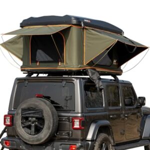 Naturnest Roof Top Tent with hard shell, spacious interior for 2-3 people, includes LED lights, USB module, and telescopic ladder. Ideal for camping and outdoor adventures. 