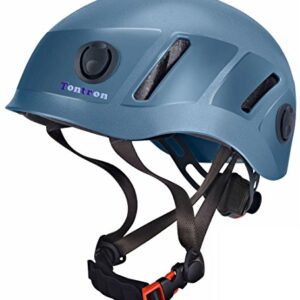 Tontron Blue Climbing & Caving Helmet with adjustable fit and headlamp buckles, perfect for rock climbing and caving adventures