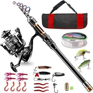 BlueFire Fishing Rod Kit with Carbon Fiber Telescopic Rod, Spinning Reel, and Full Accessory Set for Freshwater and Saltwater Fishing
