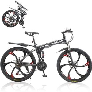 26 inch Folding Mountain Bike with 21 Speed Gears, Carbon Steel Frame, Dual Suspension, and Anti-Skid Tires, Ideal for All-Terrain Rides 