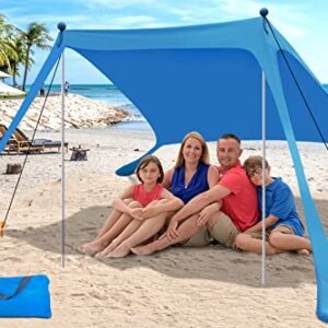 Portable Pop-Up Beach Canopy Tent, 7.5x7.5 FT with UV Protection, windproof stability features, and carry bag. Ideal for family beach outings, camping, and outdoor picnics.