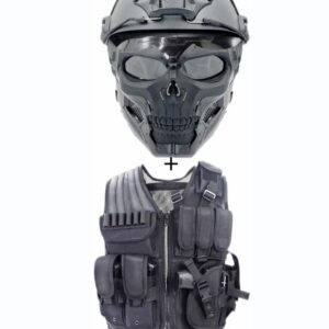 PJ Tactical Fast Helmet, Airsoft Skull Mask, and Ultra-Light Training Vest Kit for Outdoor Combat and Airsoft