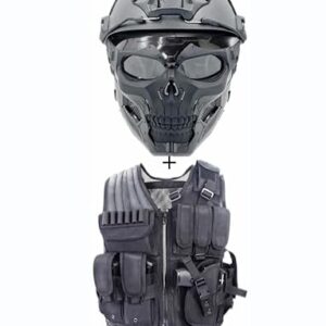 "PJ Tactical Gear Kit: Adjustable Fast Helmet, Skull Mask, and Tactical Paintball Vest for Complete Protection