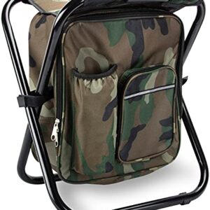 Folding Stool Backpack with Cooler Bag - Collapsible Chair for Outdoor Activities, Hiking, and Fishing with Multiple Storage Pockets