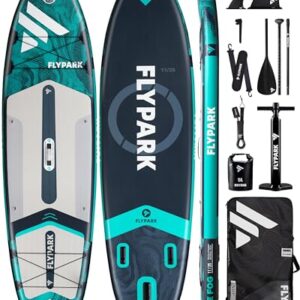 Flypark 11'x35'' Inflatable Stand Up Paddle Board with Extra Width, Camera Mount, and Complete Accessories Kit for Yoga, Fishing, and Family Adventures