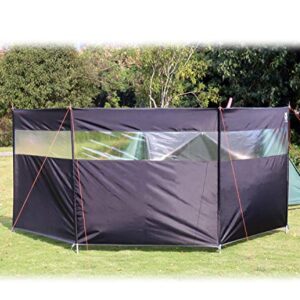 Camping windbreak set up at the beach, showing its 4ft height, top window, and sturdy construction, ideal for privacy and wind protection during outdoor activities.