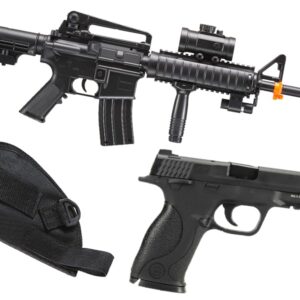 Golden Ball Tactical Airsoft M4 AEG Rifle and Metal Slide 1911 Pistol Kit with holster, featuring durable construction and realistic design for airsoft enthusiasts.