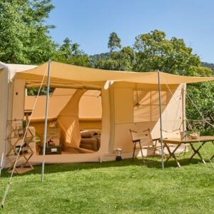 YOLENY Large Inflatable Camping Tent - Spacious 8-10 Person Tent with Extended Balcony, Easy Setup, and Flame-Retardant Chimney Hole for All-Weather Use