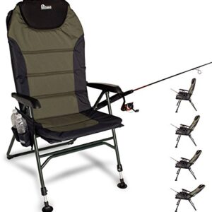 Earth Products Ultimate Camp Chair with 4-position Recline, Adjustable Front Legs, Built-in Pillow, and Sturdy Construction - Ideal for Outdoor Fishing and Camping