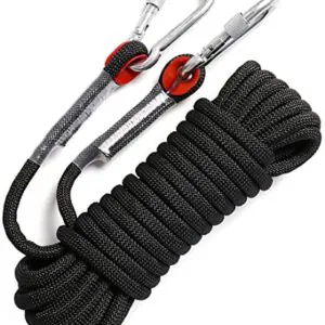 GINEE 10mm Static Rock Climbing Rope 35FT - Durable and strong outdoor safety rope with carabiner, ideal for rock climbing, tree climbing, rescue operations, and more.