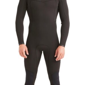 Billabong Men’s Absolute 5/4mm Chest Zip Wetsuit in Black, designed for warmth and flexibility in cold water surfing, featuring eco-friendly materials and advanced thermal technology.