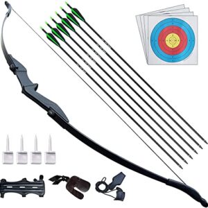 D&Q Takedown Recurve Bow and Arrow Set featuring a 30lb or 40lb draw weight, including 6 fiberglass arrows, targets, and accessories, designed for beginners and adults