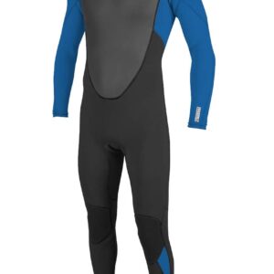 O'Neill Youth Reactor-2 3/2mm Back Zip Full Wetsuit in Black/Ocean, designed for kids aged 2-6, offering ultra-stretch neoprene, wind-resistant protection, and seamless paddle zones for optimal comfort and performance in water activities.