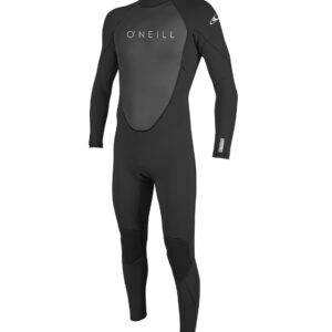 O'Neill Men's Reactor-2 3/2mm Back Zip Full Wetsuit in Black – Ideal for surfing, diving, and lake activities. Features include ultra-stretch neoprene