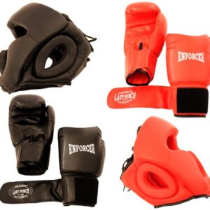 Lastworld Pro Boxing Gloves and Head Gear set featuring 16 oz gloves in red and black with extra heavy-duty stitching