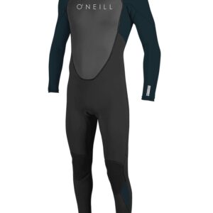 O'Neill Reactor-2 3/2mm Back Zip Full Wetsuit in Black/Slate for men, featuring ultra-stretch neoprene, wind-resistant Smoothskin, and seamless paddle zones, ideal for surfing, diving, and various water activities