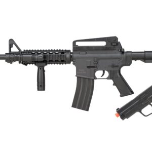 9903 M4 Airsoft Rifle and P228 Pistol Combo Kit – Black Tactical Spring Rifles with Adjustable Stock and Accessories.