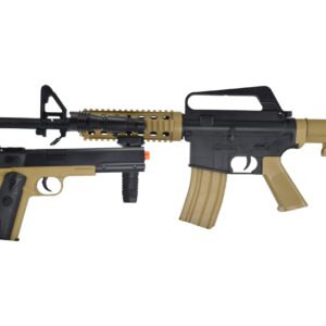 Colt Soft Air RIS Spring Airsoft Rifle and Pistol Kit in Tan with Accessories, Including 500 BBs, Vertical Flashlight, and Vertical Grip