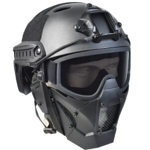 Airsoft Tactical Mask and Helmet Kit – Includes lightweight helmet, anti-fog goggles, and impact-resistant mask for comprehensive protection during paintball, CS games, and shooting.