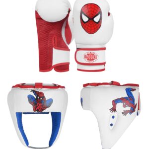 Junior Boxing Set for kids featuring durable gloves with hook-and-loop closure and an adjustable head guard for boxing and Muay Thai training