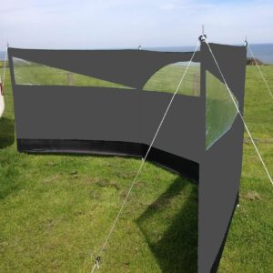 Windbreaker Privacy Camping Screen 3 Panel Blocker in stone grey, set up outdoors to provide wind and privacy protection