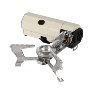 2600W Portable Folding Gas Stove made of stainless steel, designed for outdoor cooking, showcasing its compact size and powerful dual burners.