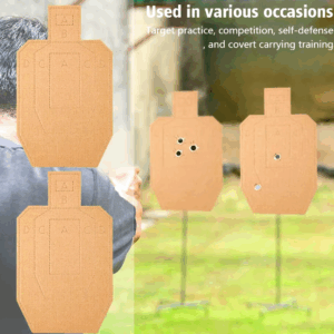 Durable paper shooting targets made from corrugated cardboard, featuring body silhouette and scoring zones for archery and bow practice.