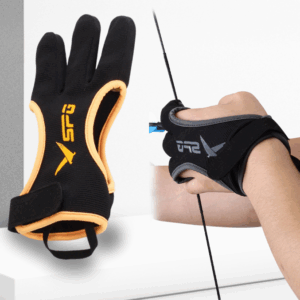 Non-slip breathable 3-finger archery glove with adjustable wrist strap for enhanced finger protection during archery practice.