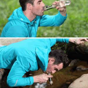Miniwell Portable Camping Water Filter system with a 2000-liter filtration capacity, designed for outdoor activities and emergencies, featuring a compact design, FDA-approved materials, and a dual-thread system for easy backflushing.