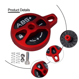 High-quality black and red bicycle fork lock cap for SR Suntour XCR/XCM, featuring manual lockout assembly for enhanced bike performance.