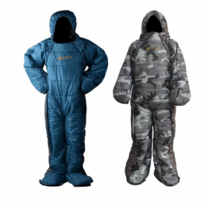 Humanoid Sleeping Bag with zippers on the chest, fingertips, and toes, offering maximum mobility and warmth for outdoor camping or cold-weather activities.