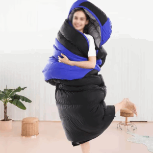 USB heated winter camping sleeping bag featuring a tear-proof plaid exterior, breathable foot design, and three-level adjustable temperature settings for outdoor comfort.